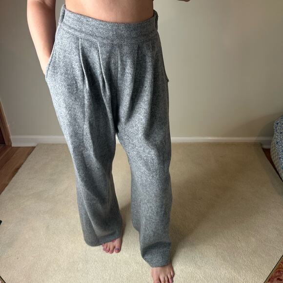 Source Unknown Gray Wide Leg Fleece Wool Style Wide Leg Pants - Picture 1 of 8